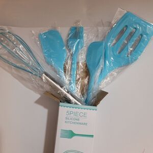5-Piece Silicone Kitchen Utensil Set – Heat-Resistant Blue Spatula, Whisk- Blue